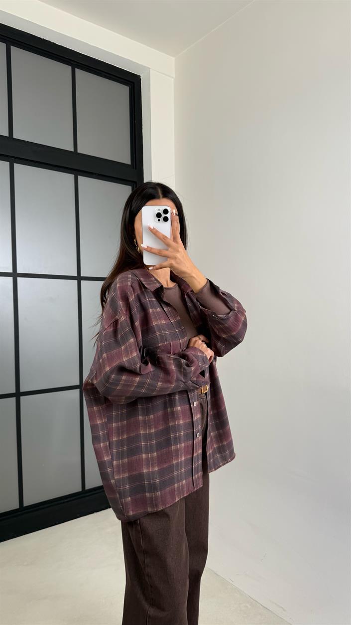 Mürdüm Kareli Tencel Gömlek GAUS-00546