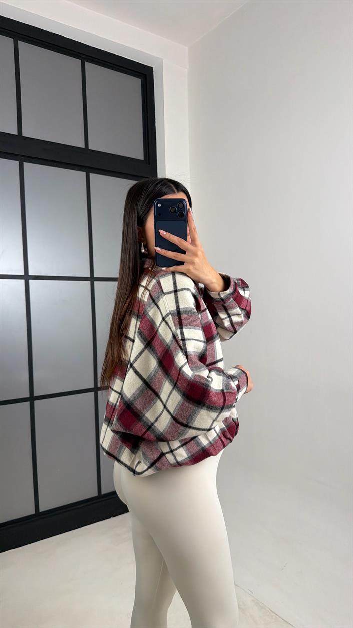 Bordo Ekoseli Astarlı Bomber Ceket GAUS-00810