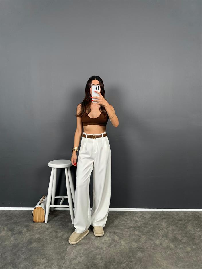 Fado Beyaz Kumaş Palazzo Pantolon