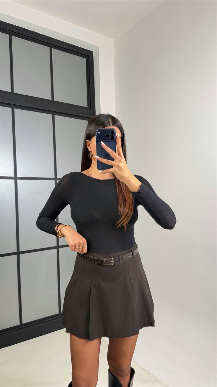 Acı Kahve Pileli Şort Etek GAUS-00567