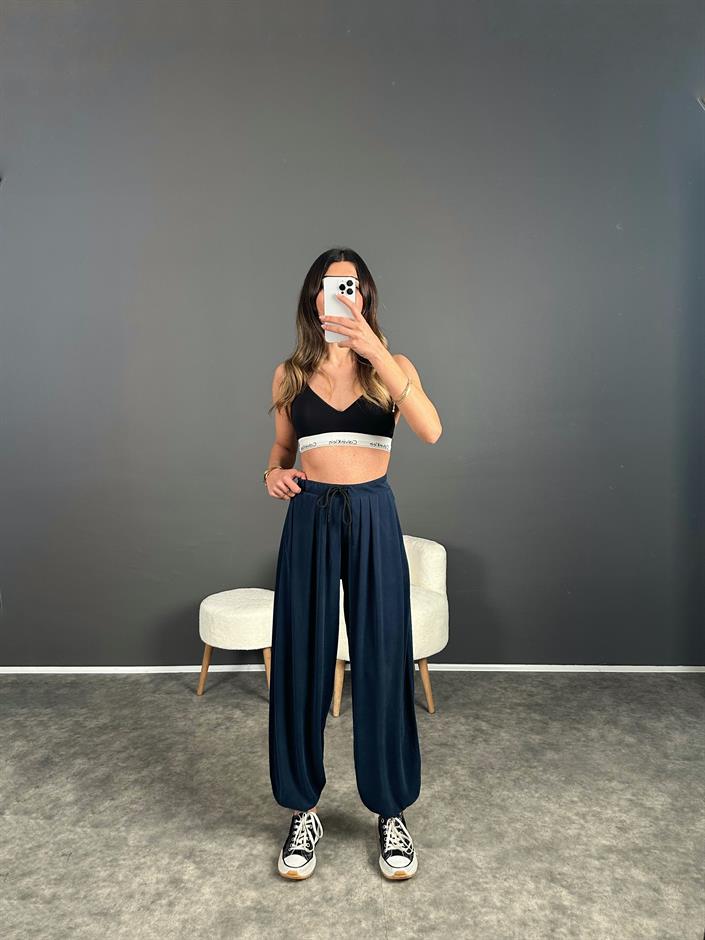 Lacivert Modal Kumaş Şalvar Pantolon