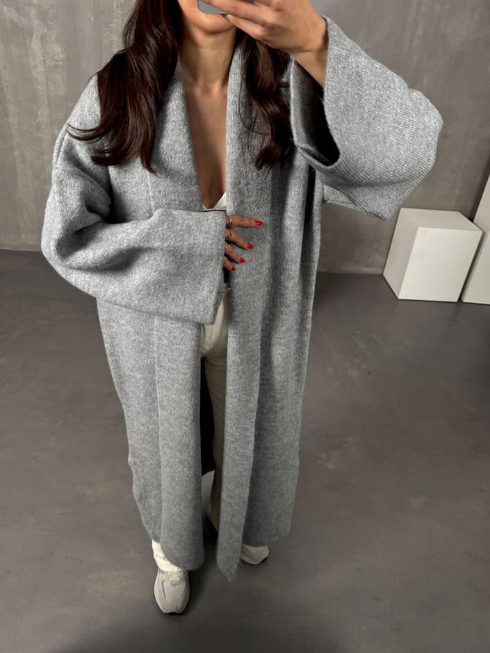 Nivera Gri Oversize Premium Uzun Hırka