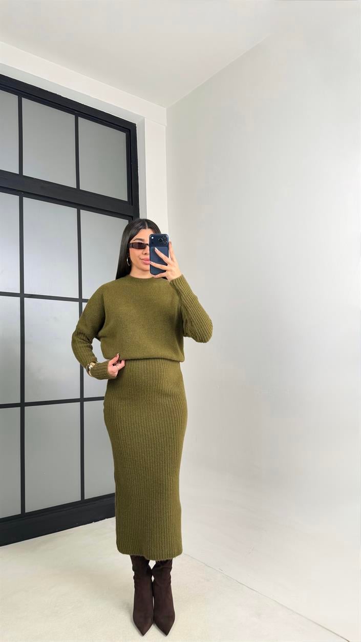 Yeşil Maxi Boy Triko Elbise GAUS-01083