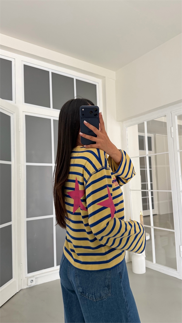 Lacivert Çizgili Vintage Sweatshirt GAUS-02121