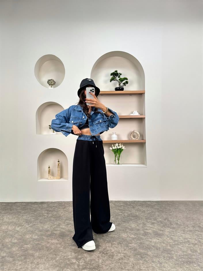 CR Siyah Beli Denim Lastikli Eşofman Altı