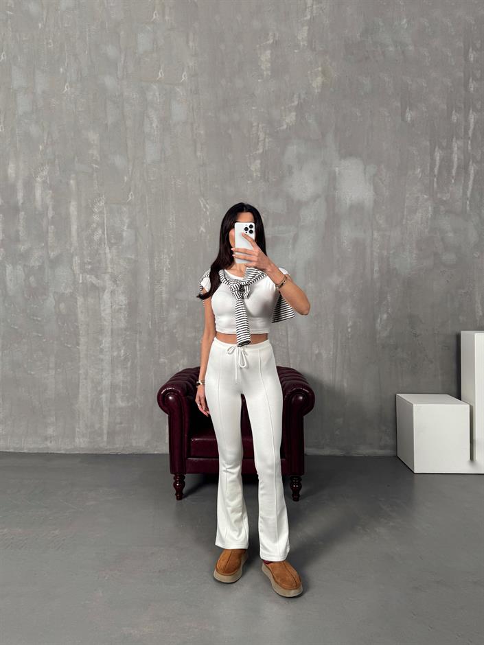 Lefko Krem ZR Model Çımalı İspanyol Paça Pantolon