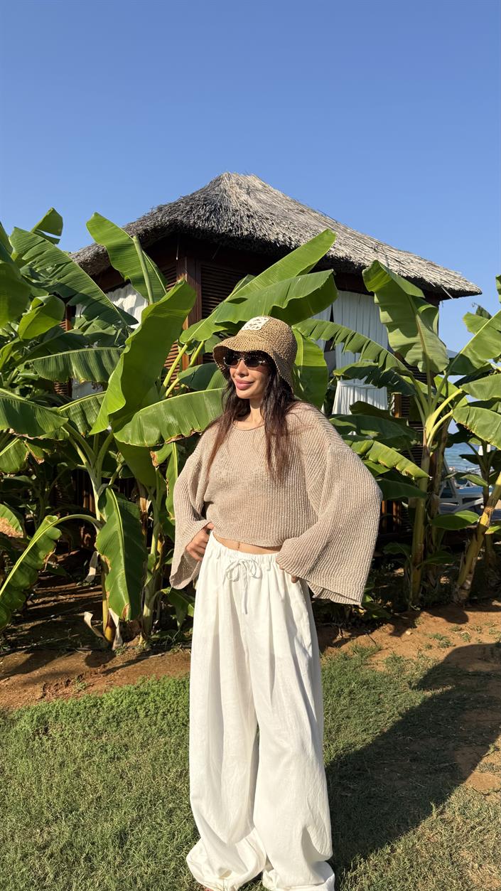 Haki Önden Bağlamlı Beli Lastikli Bluz Etek İkili Kırışık Tencel Takım Gaus00655