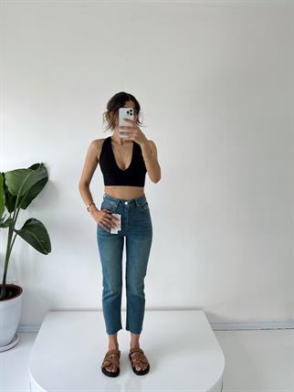 Dark Blue Yüksel Bel Slim Fit Jean