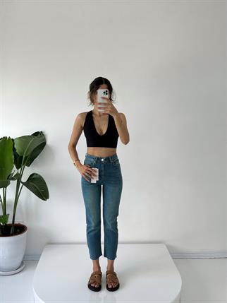 Dark Blue Yüksel Bel Slim Fit Jean