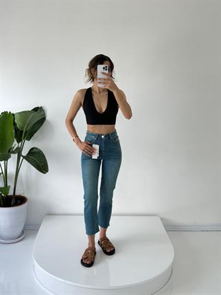 Dark Blue Yüksel Bel Slim Fit Jean