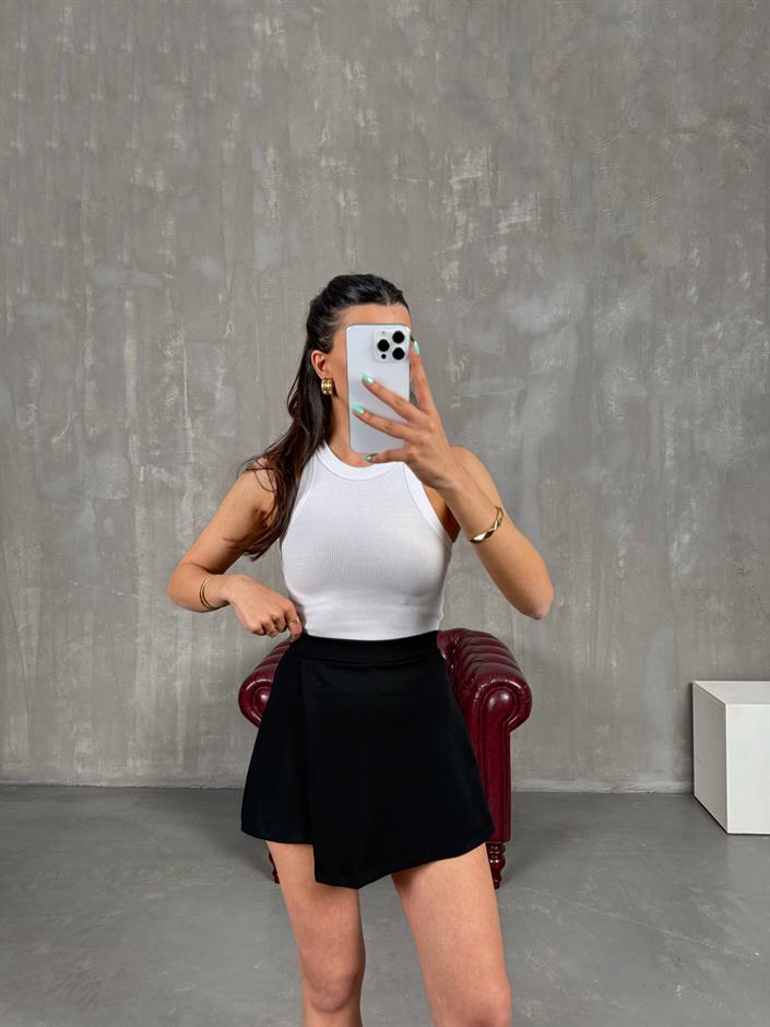 Siyah Etekli Beli Lastikli Modal Şort Gaus00245