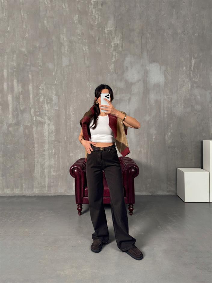 Targi Kahve Yüksek Bel Wide Leg Jean