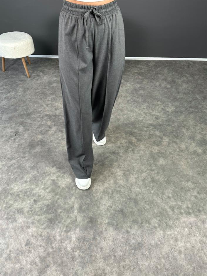 Minaj Gri Beli Lastikli Çımalı Pantolon