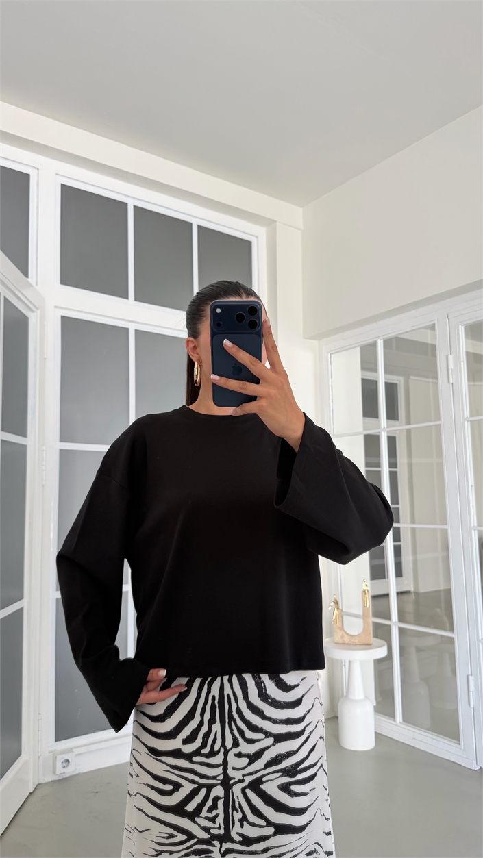Siyah İspanyol Kol Basic Bluz GAUS-02108
