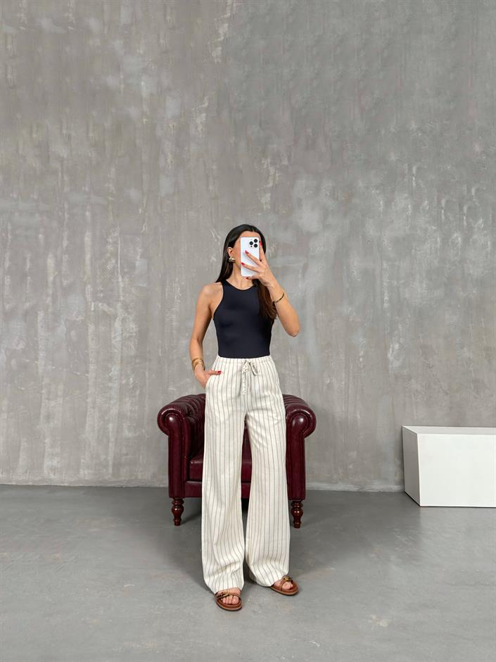 Taş Çizgili Keten Pantolon Gaus00161