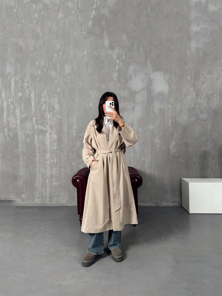 Sindy ZR Taş Muadil Premium Astarsız Kuşaklı Trençkot