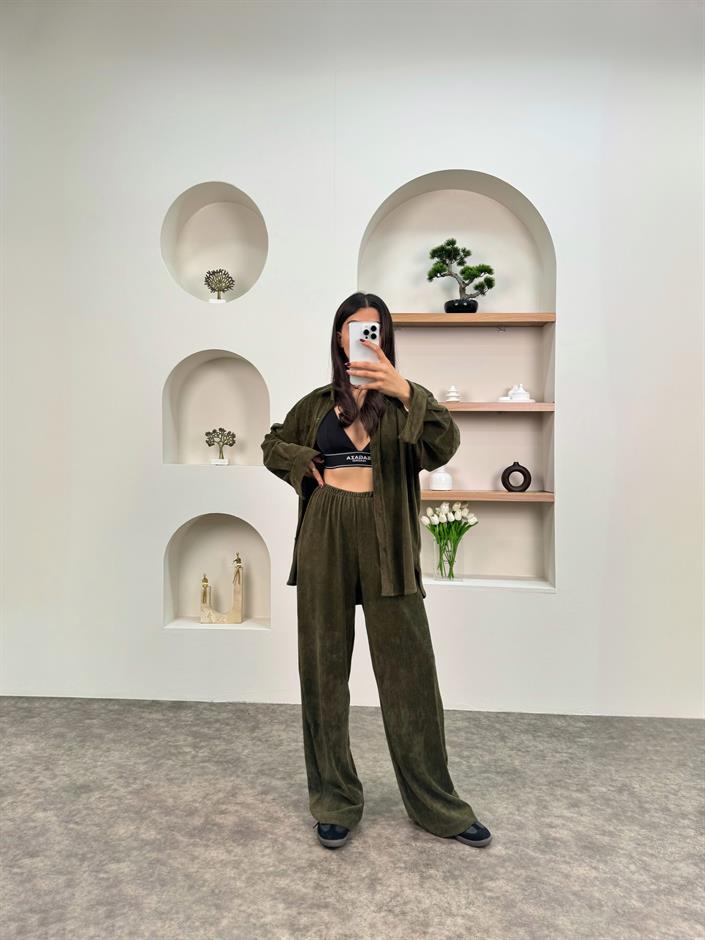 Endy Haki Fitilli Kadife Takım