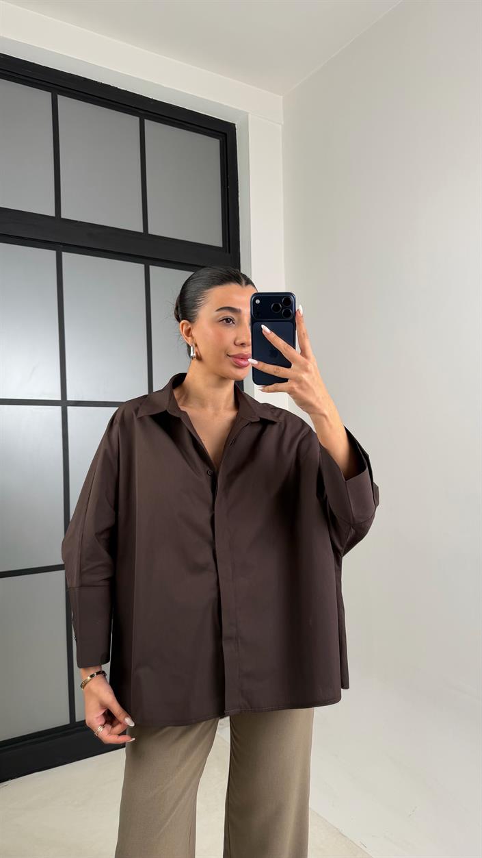 Acı Kahve Yarasa Kol Poplin Gömlek GAUS-00545