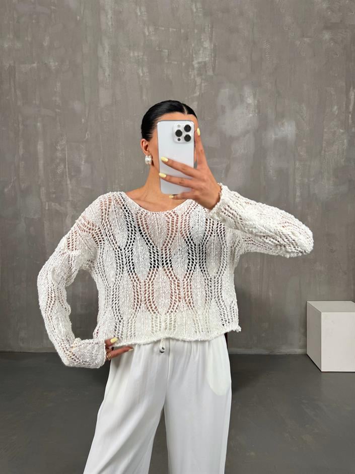 Beyaz Ajurlu Triko Gaus00089