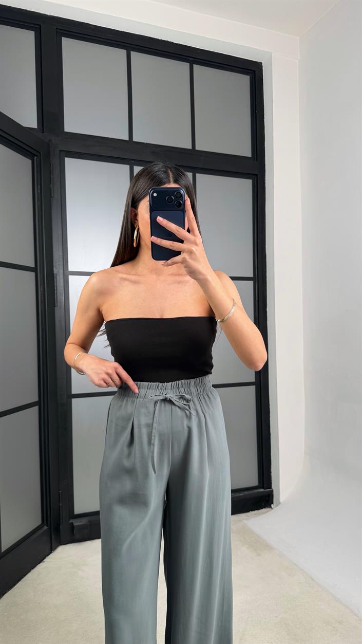 Yeşil Beli Lastikli Tencel Pantolon GAUS-01331