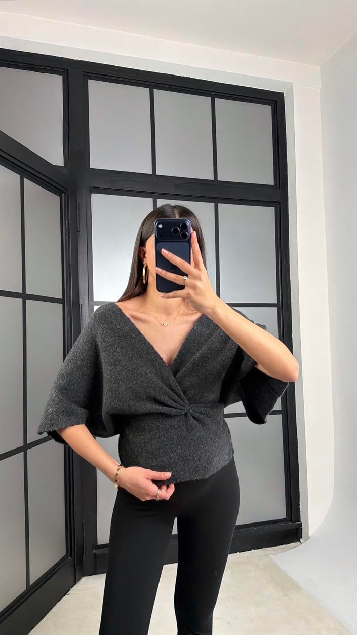 Antrasit Belden Oturtmalı ZR Muadil Triko Kazak GAUS-01178