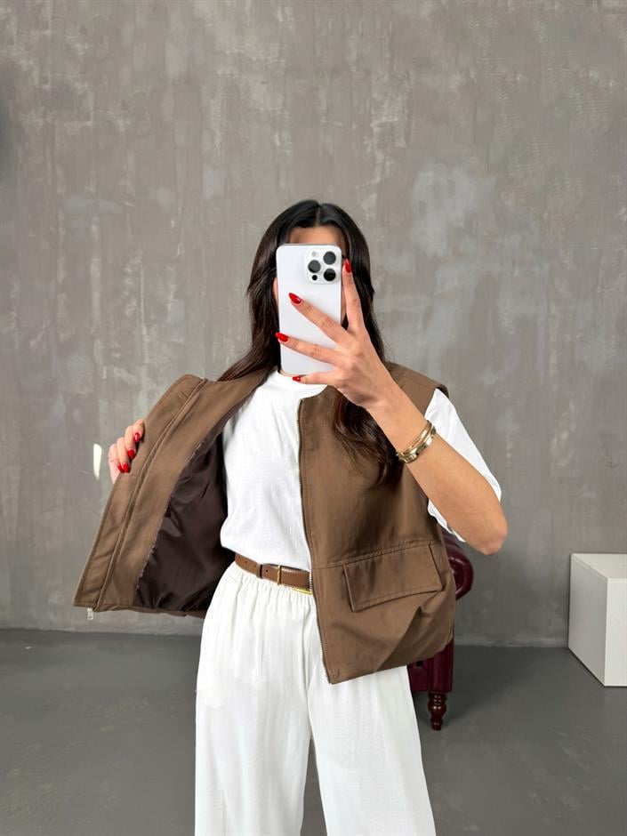 Nela Kahve Astarlı Muadil Premium Yelek