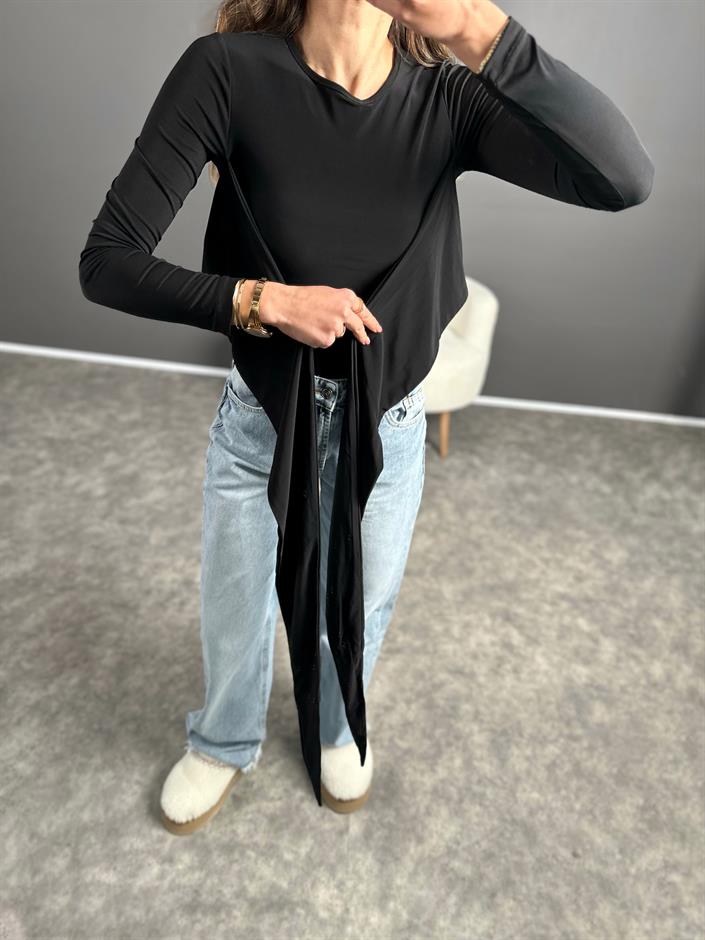 Siyah Kuşaklı Bağlamalı Bluz