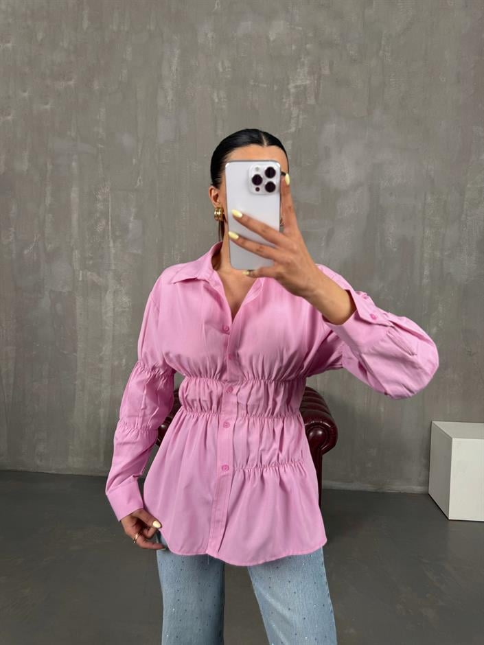 Pembe Gipeli Bel Lastikli Gömlek Gaus00087