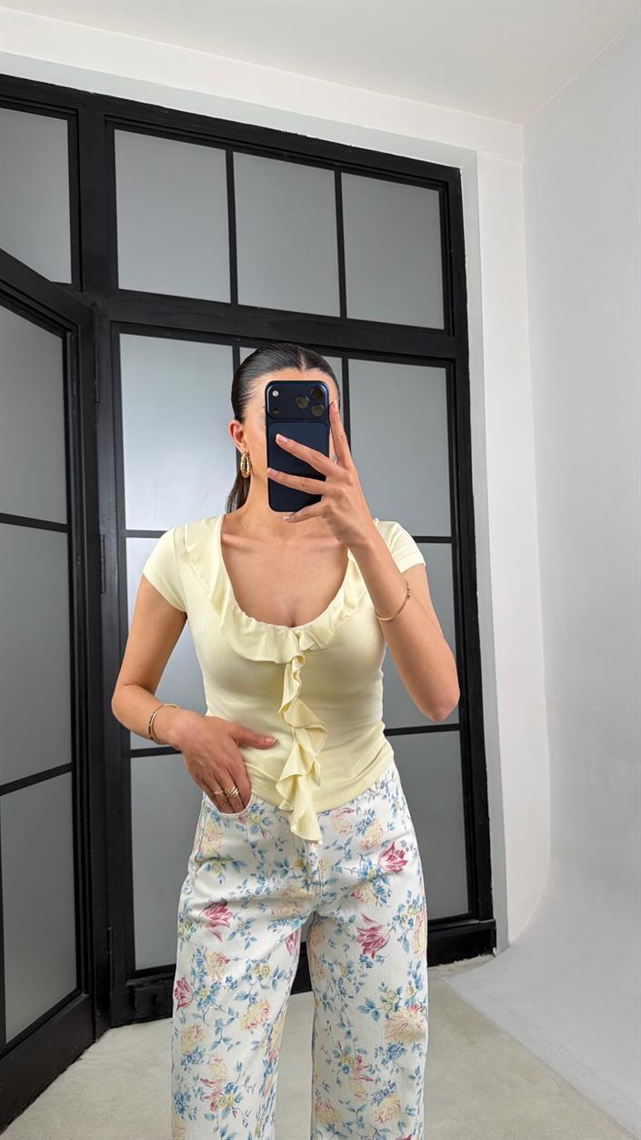Sarı Fırfırlı Bluz GAUS-01462