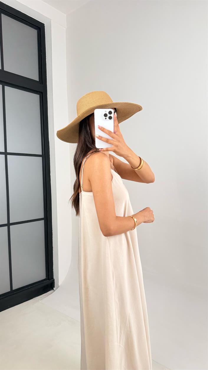 Taş Ayarlanabilir Askılı Astarlı Tencel Elbise Gaus00690