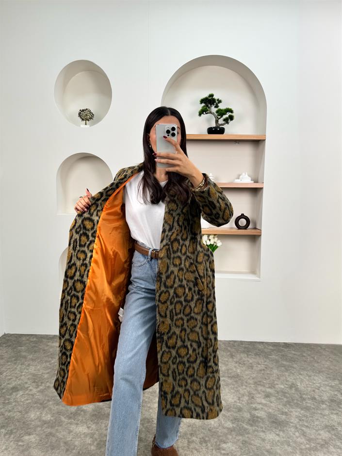 Orse Leopar Desenli Kırçıllı Astarlı Kaban