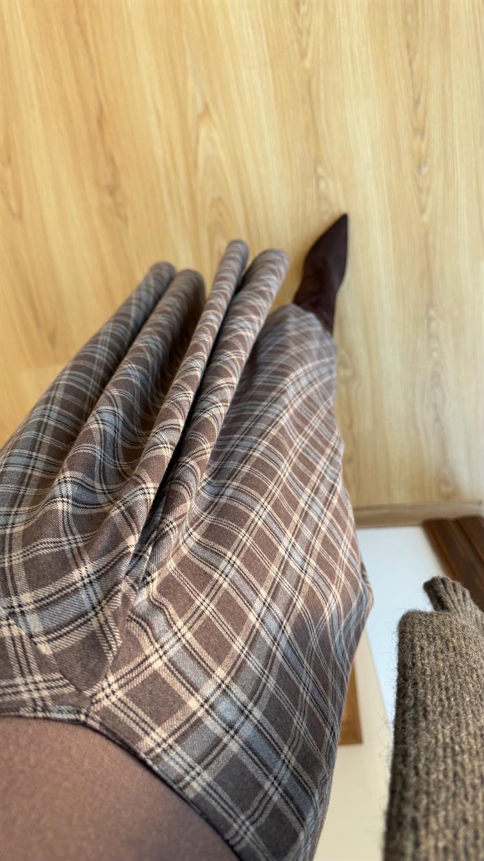 Kahve Premium Ekose Etek GAUS-00770