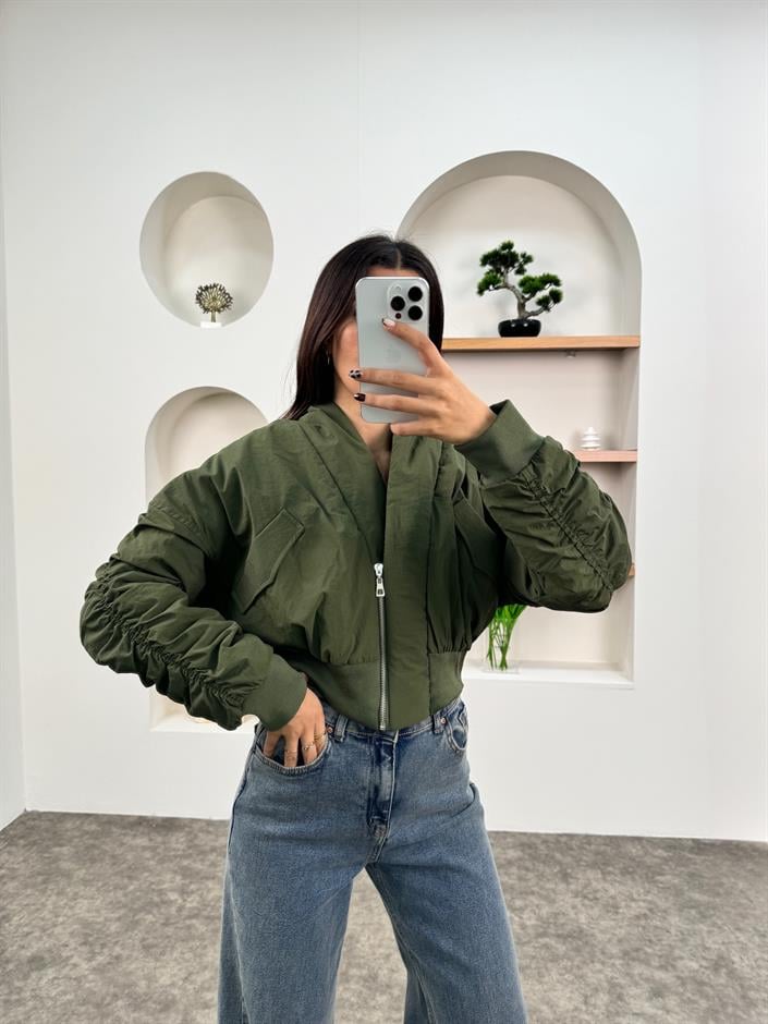 Eros Haki Kol Büzgülü Bomber Mont