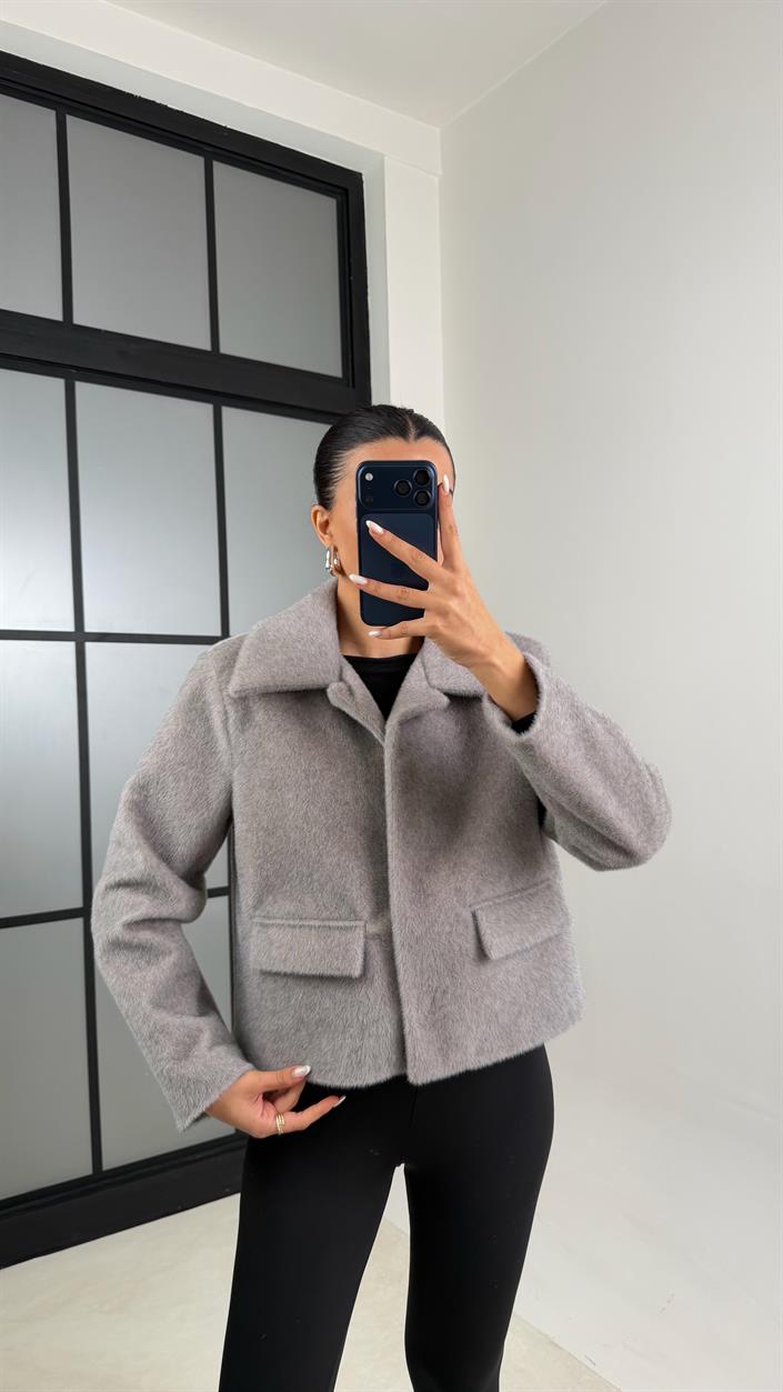 Gri Cep Detaylı Astarlı Kürk Ceket GAUS-00522