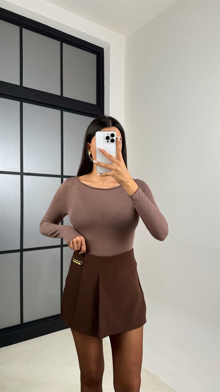 Acı Kahve Zincir Detaylı Şort Etek GAUS-00590