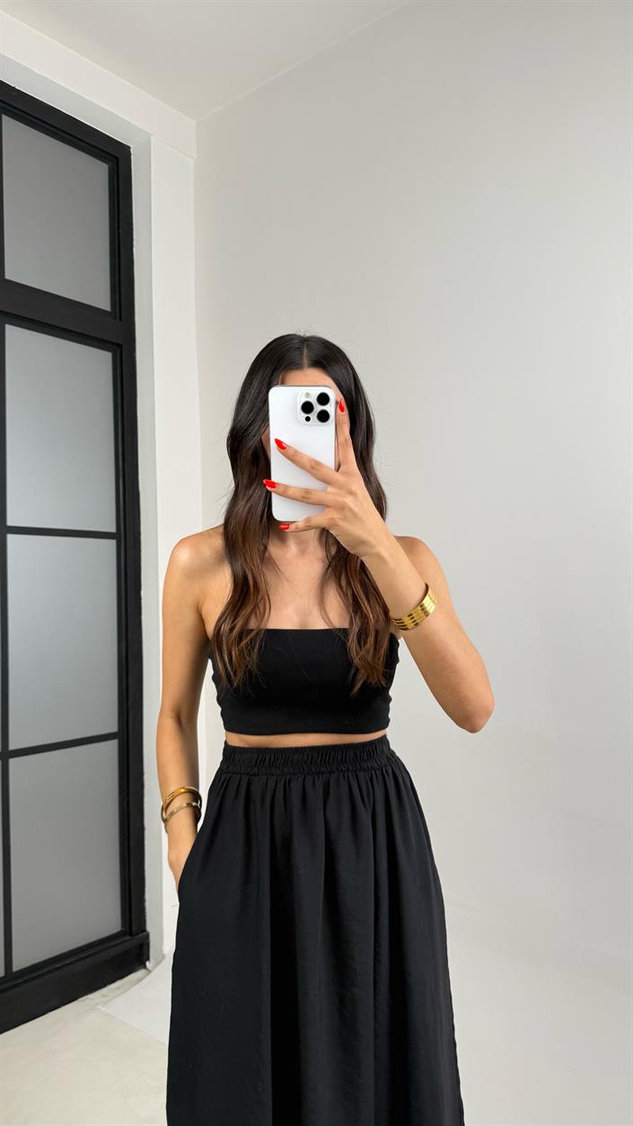 Siyah Cep Detaylı Basic Tencel Etek GAUS-0045
