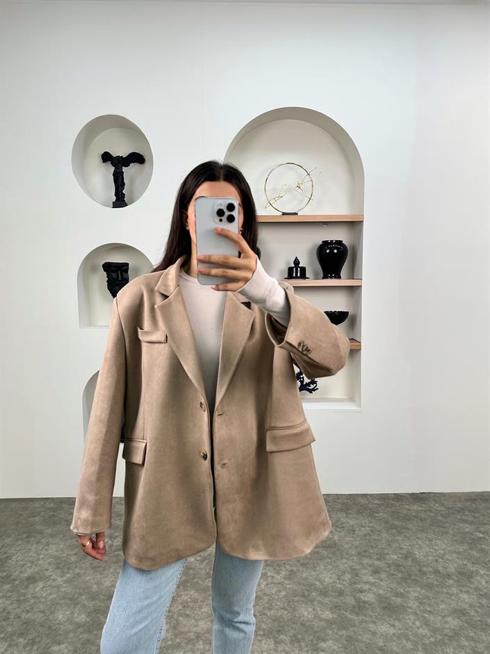 Taila Vizon Astarlı Kemerli Süet Blazer Ceket