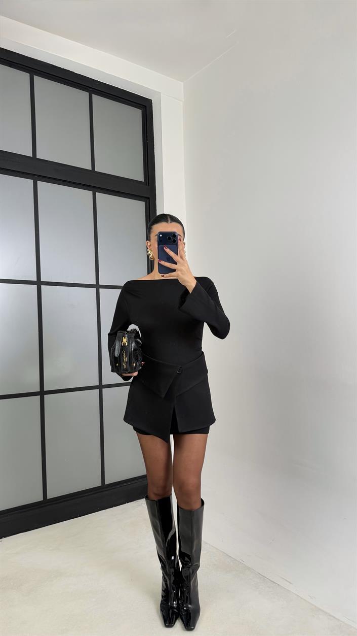 Siyah Mini Elbise Etekli İkili Takım GAUS-00717