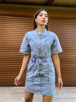 Denim Düğme Detaylı Elbise 