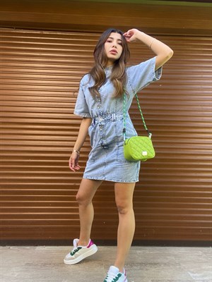 Denim Düğme Detaylı Elbise 