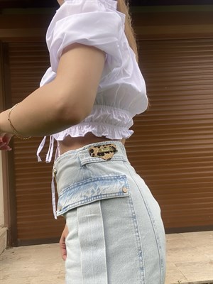 Denim Gold Zımba Düğmeli Şort