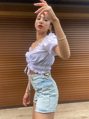 Denim Gold Zımba Düğmeli Şort