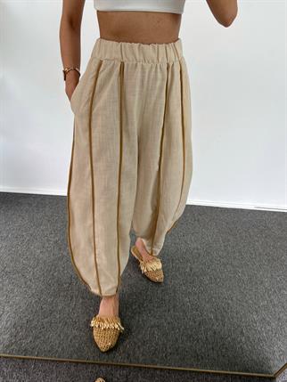 Denisa Keten Bej Şalvar Pantolon