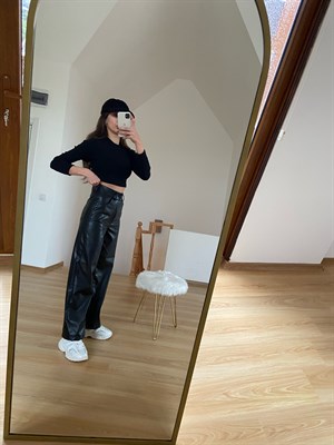 Deri Siyah  Palazzo Pantolon