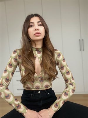 Desenli Crop Bluz 