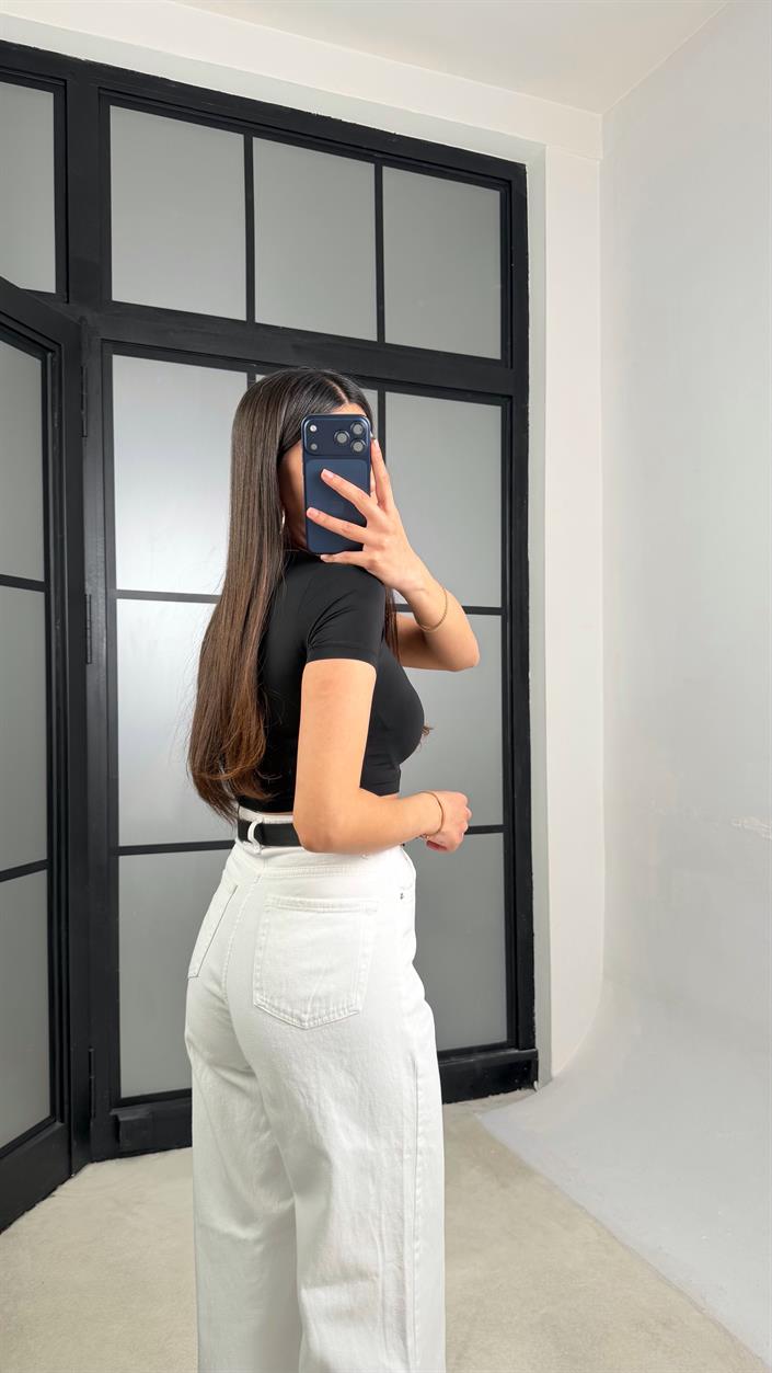 Beyaz Kesik Paça Kemerli Jean GAUS-01305