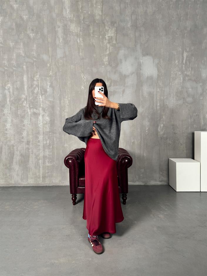 Oliv Bordo Maxi Saten Etek