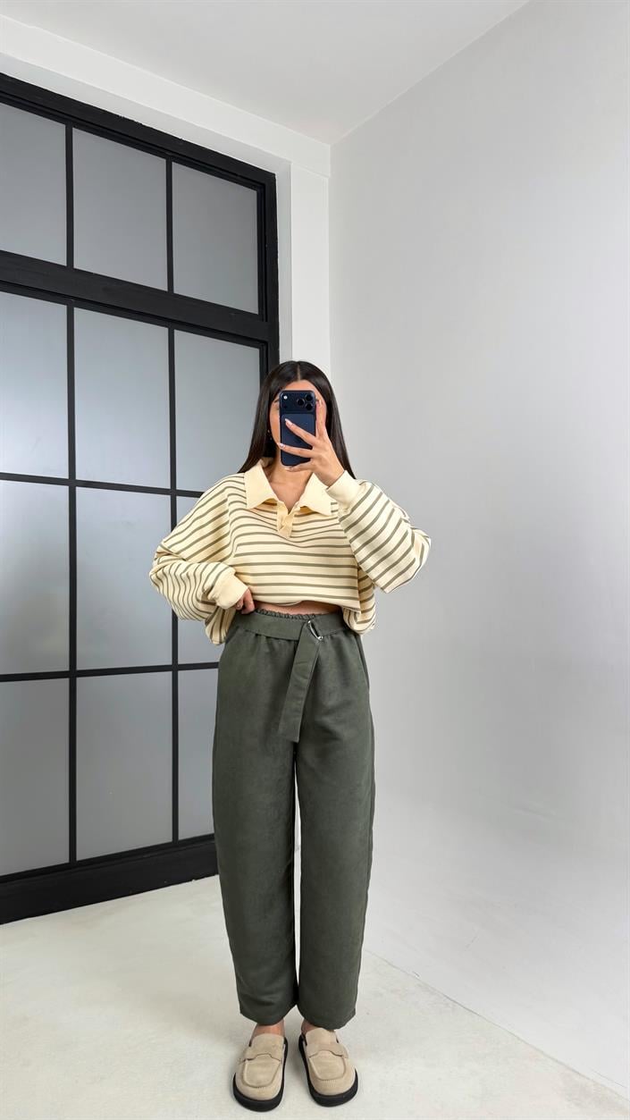 Haki Kuşaklı Süet Pantolon GAUS-00829