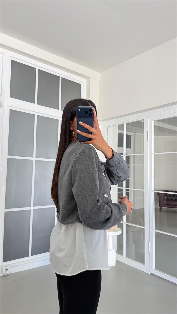 Gri TWST Model Gömlek Detaylı Sweatshirt GAUS-02059