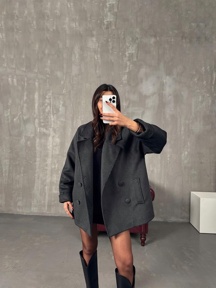 Giso Antrasit Astarlı Premium Kaşe Kaban